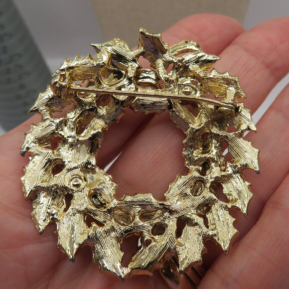 Vintage Wreath Aurora Borealis Accent Gold Tone - Picture 7 of 9